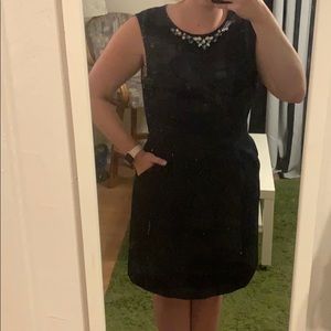 Navy Tahari Dress w/ Jewels and Pockets!